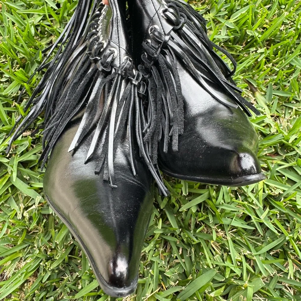 Jeffrey Campbell Fringe Black Women's Heeled Boots - Picture 13 of 16